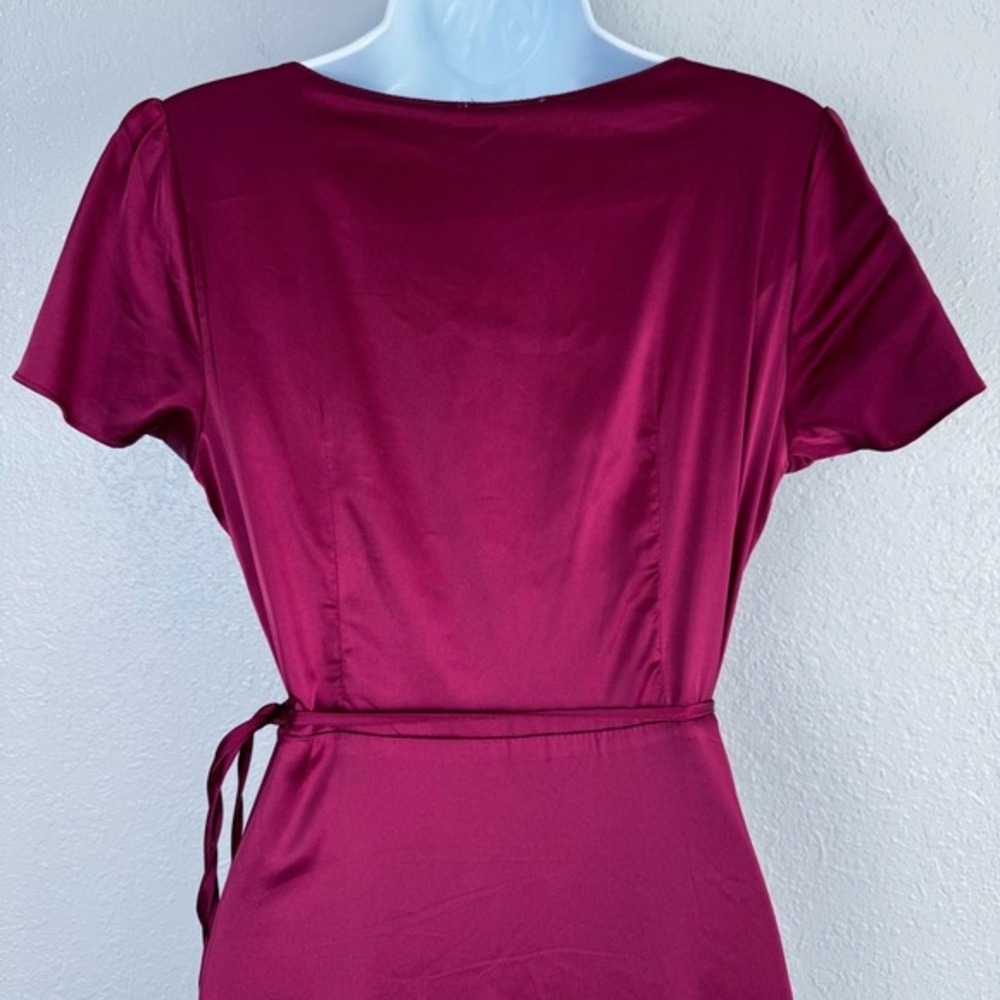Baltic Born Burgundy Vera Satin Wrap Maxi Dress Short Sleeve burgundy Formal M - Picture 7 of 9